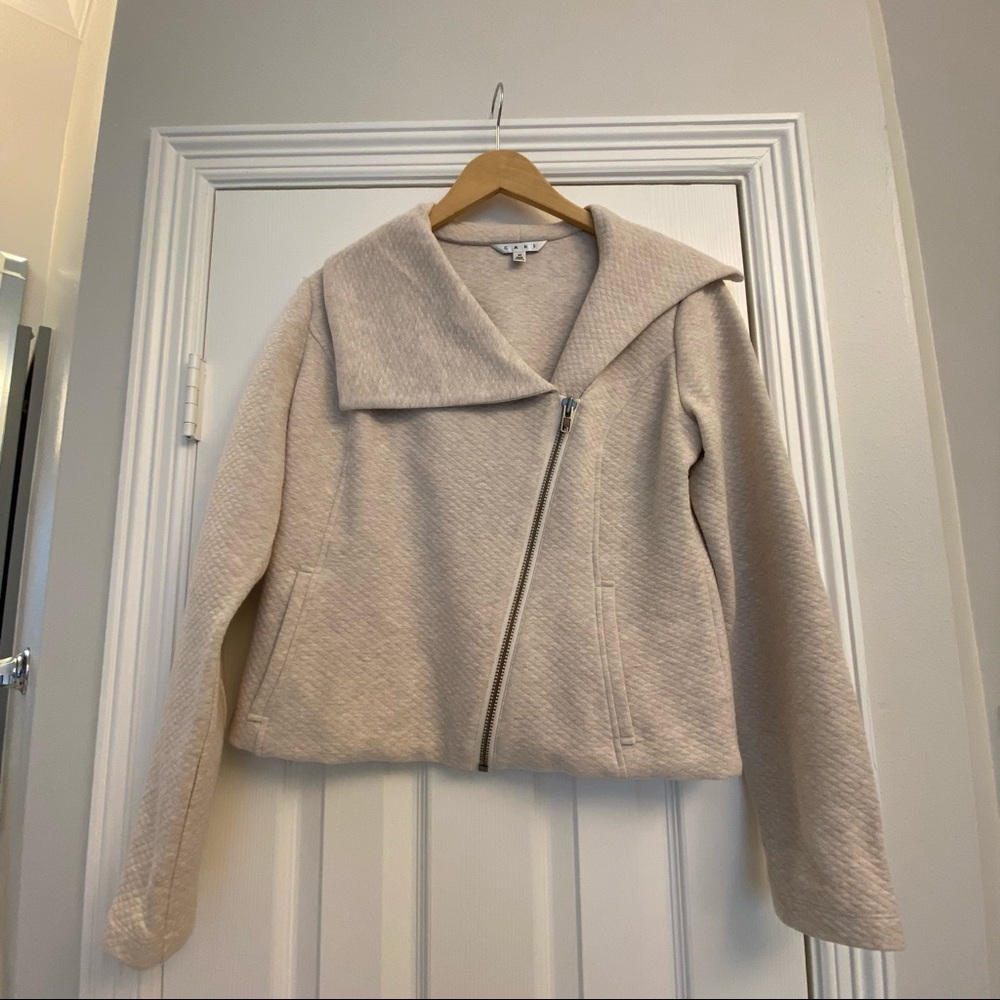 CAbi Quilted Asymmetrical Zip Fleece Moto Jacket